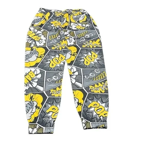 Drill Clothing Oh Snap Comic Print Jogger Pants Yellow Black Pockets Sz S & XL - Picture 2 of 4